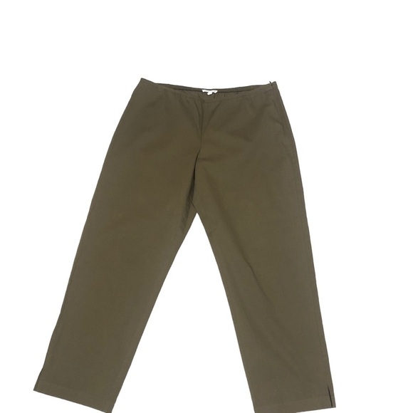 Eileen Fisher Pants L Dark Olive Green Organic Cotton Cropped Pants Lagenlook - Picture 3 of 11